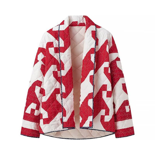 Damen gesteppte Jacke mit modernem Geometrie-Muster und offenem Schnitt Drune