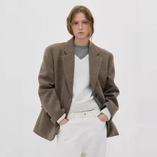 Damen Klassischer Oversize-Wollblazer Drune