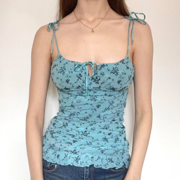 Damen ärmelloses Top mit variablen Trägern und floralem Design Drune
