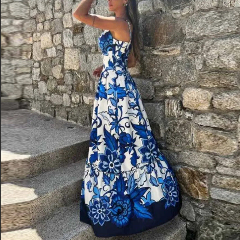 Damen Maxikleid mit floralem Design und hohem Schlitz Drune