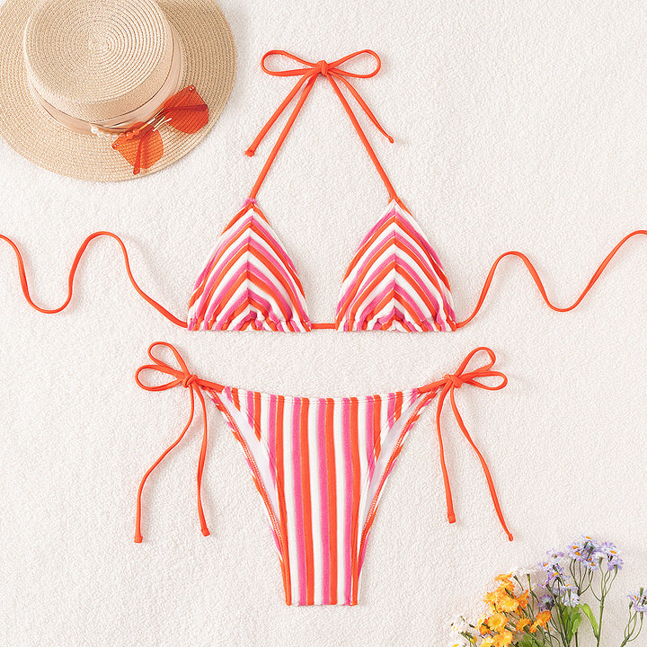 Damen Triangel-Bikini mit raffinierten Streifen und verspielten Schleifen Drune