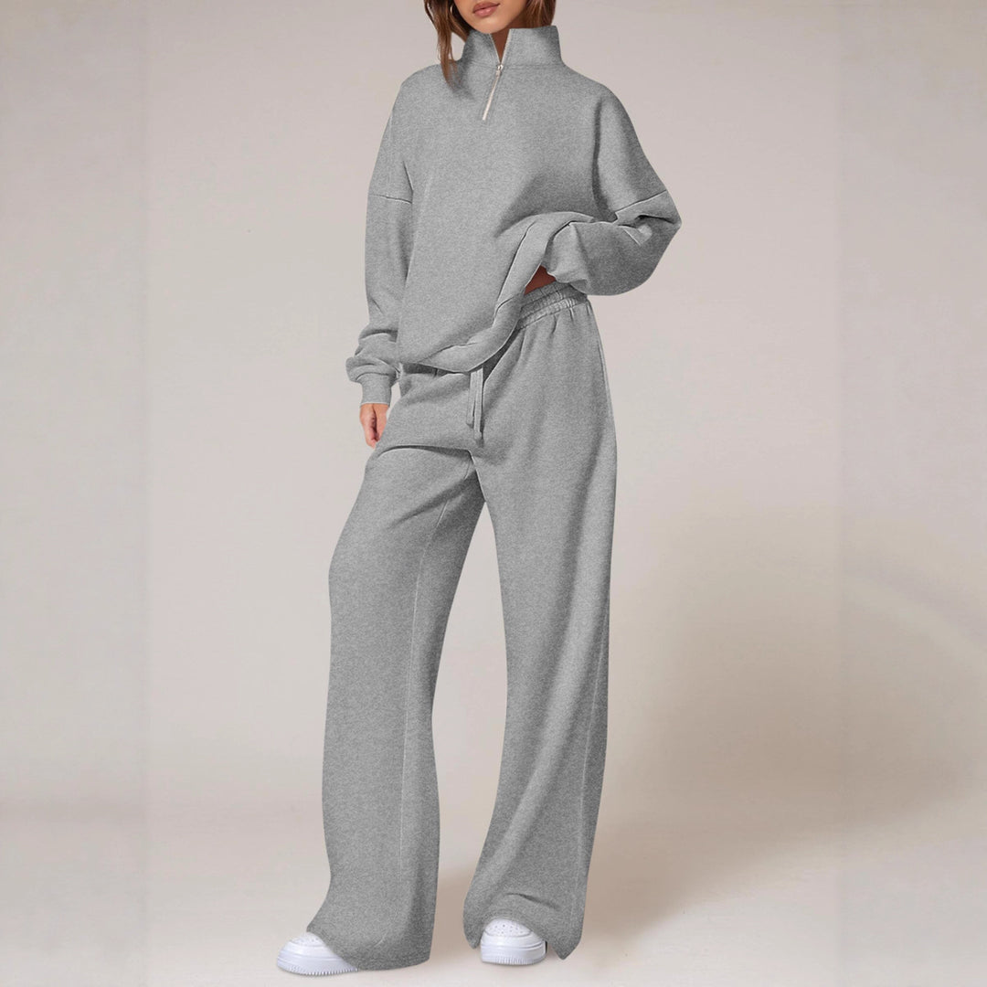 Damen nan oversized Jogginganzug mit Stehkragen halbem Reißverschluss und weitem Bein Drune