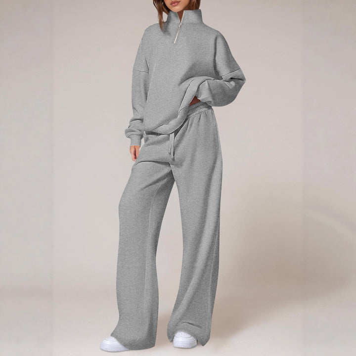 Damen nan oversized Jogginganzug mit Stehkragen halbem Reißverschluss und weitem Bein Drune