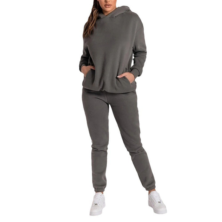 Damen Lässiger Hoodie-Trainingsanzug mit praktischen Taschen und elastischem Bund Drune