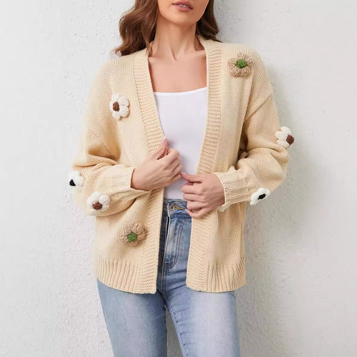 Damen Strickjacke mit Blumenapplikationen Drune