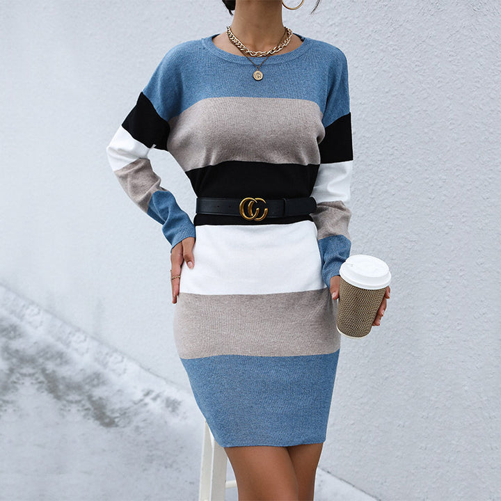 Damen Strickkleid mit Boxermuster und taillierten Details Drune