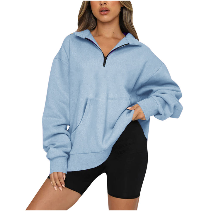 Damen nan Oversize-Halbzip-Kapuzenpullover mit Kängurutasche und verlängertem Saum Drune