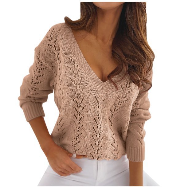 Damen Strickpullover mit V-Ausschnitt und filigranem Muster Drune