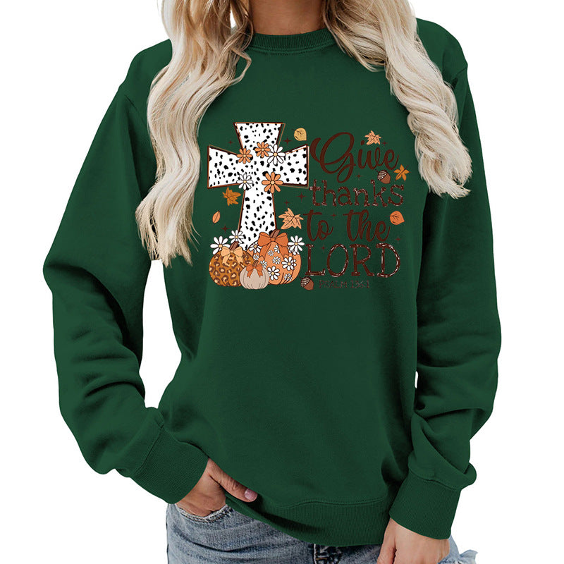 Damen Sweatshirt mit kreativem Kreuz-Aufdruck und herbstlichem Design Drune