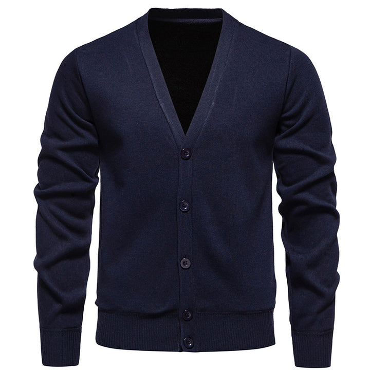 Herren nan leichte Feinstrick-Strickjacke mit V-Ausschnitt, verdeckter Knopfleiste und elastischem Rippbündchen Drune