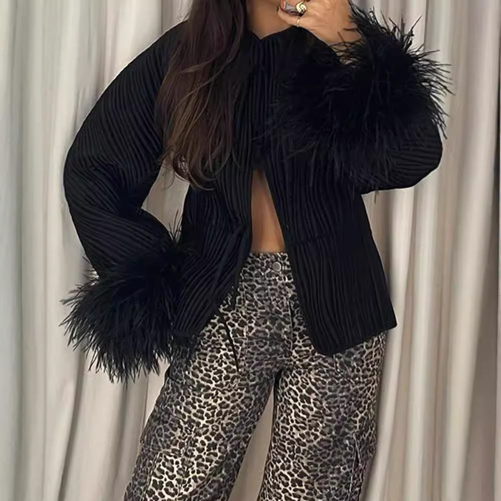 Damen Jacke mit Volantdetails und plissierter Struktur Drune