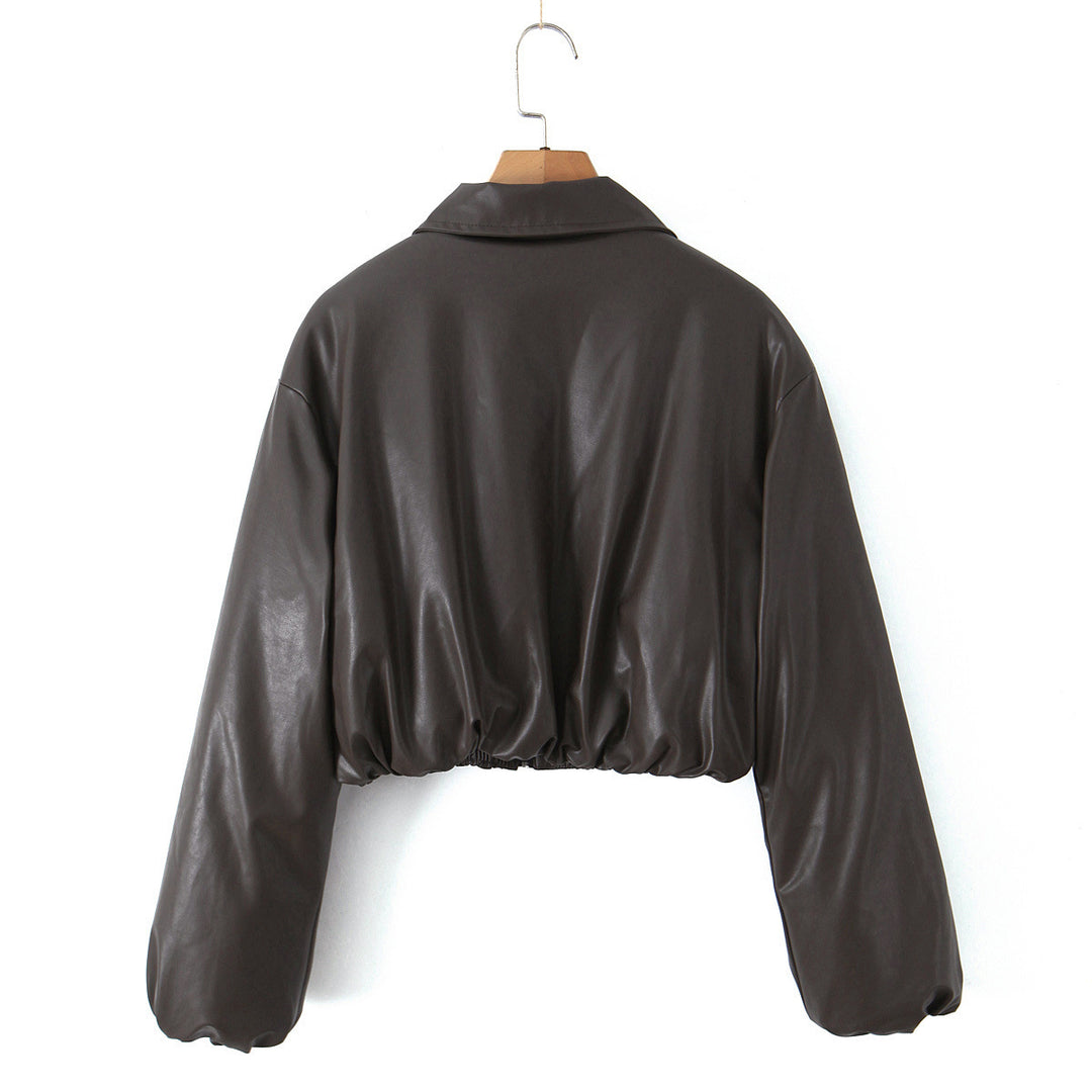 Damen Kunstleder Bikerjacke im lässigen Cropped-Design Drune