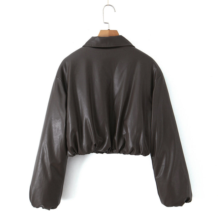 Damen Kunstleder Bikerjacke im lässigen Cropped-Design Drune