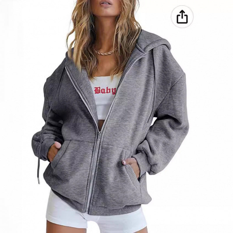 Damen Oversize Hoodiejacke mit hohen Kragen Drune