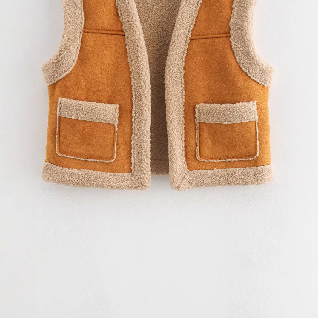 Damen Teddy-Weste mit praktischen Taschen und hohem Kragen Drune