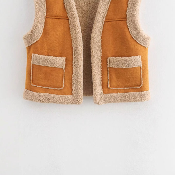 Damen Teddy-Weste mit praktischen Taschen und hohem Kragen Drune