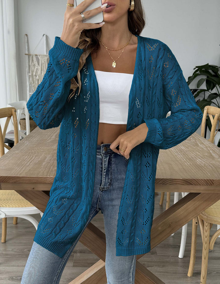 Damen luftiger Strickcardigan mit filigranem Lochmuster Drune