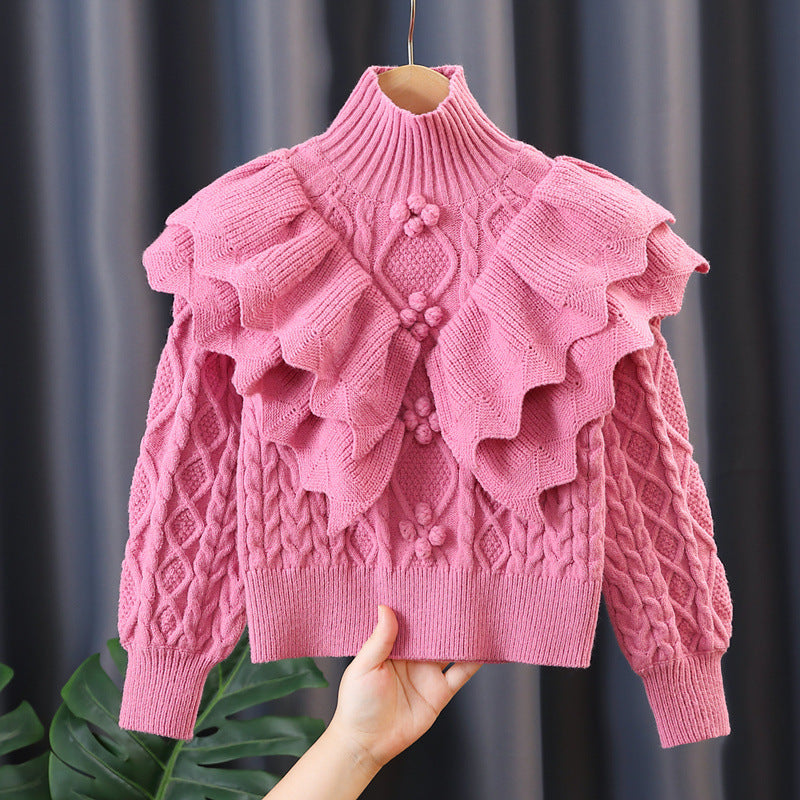 Damen Strickpullover mit Rüschen und Zopfmuster Drune