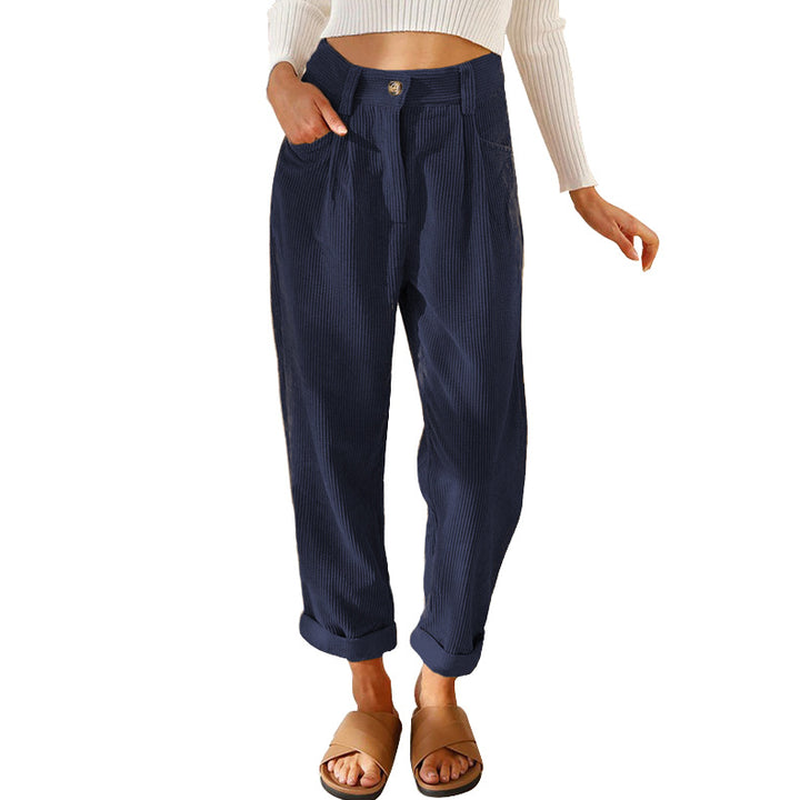 Damen modische Cordhose mit hohem Bund und weitem Bein Drune