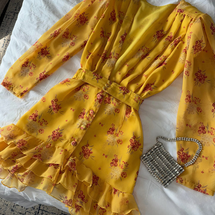 Damen Blumenkleid mit Rüschendetails Drune