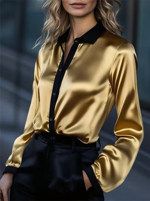 Damen Satinbluse mit kontrastierendem Kragen Drune