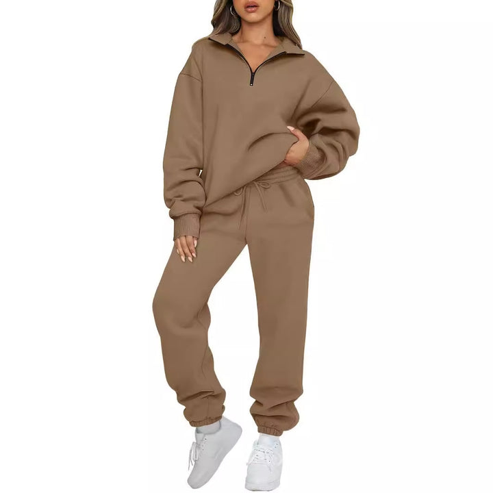 Damen nan lässiges Halbzip-Lounge-Set mit oversized Sweatshirt und taillenhoher Jogginghose Drune