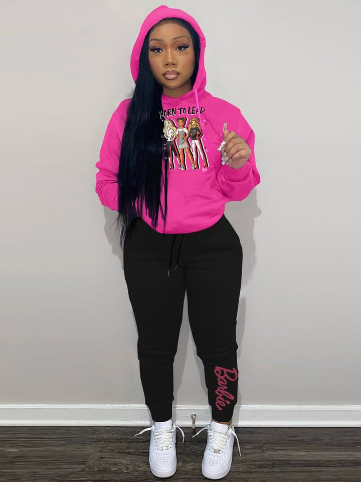 Damen Hoodie und Jogginghose Set mit inspirierendem Barbie-Motiv Drune
