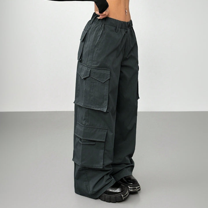 Damen weite Cargo-Hose mit elastischem Bund und praktischen Taschen Drune