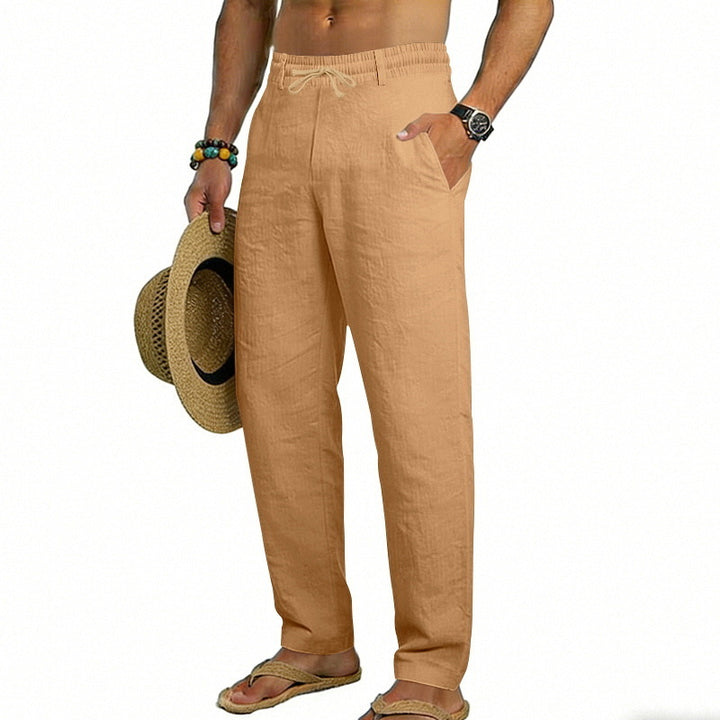 Herren nan luftige Leinen-Relaxhose mit elastischem Komfortbund und geradem Bein Drune