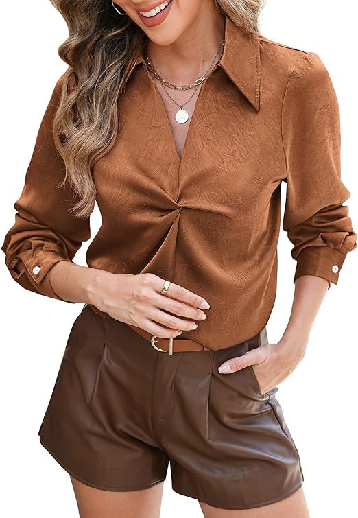 Damen Elegante Bluse mit geschlossenen Manschetten und Twist-Detail Drune