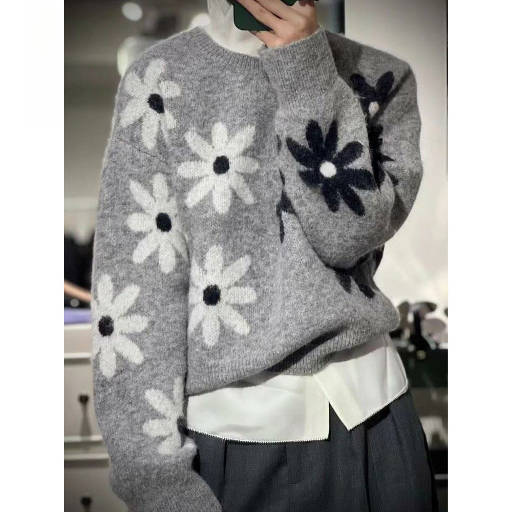 Damen Strickpullover mit floralem Motiv und lässigem Schnitt Drune