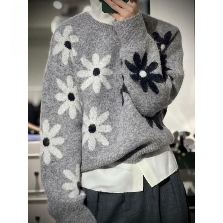 Damen Strickpullover mit floralem Motiv und lässigem Schnitt Drune