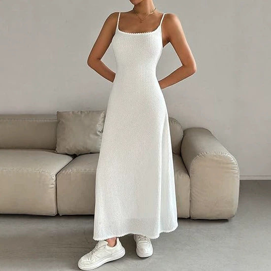 Damen Maxikleid mit zarten Trägern und raffinierter Rippstruktur Drune