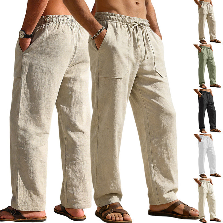 Herren nan weite Relaxhose aus Leinen-Mix mit Kordelbund und aufgesetzten Beintaschen Drune