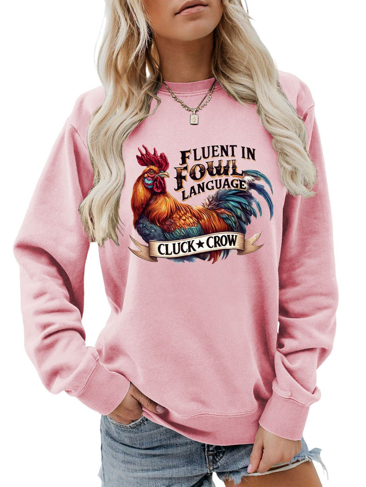 Damen Sweatshirt mit humorvollem Hühnermotiv und bequemer Passform Drune