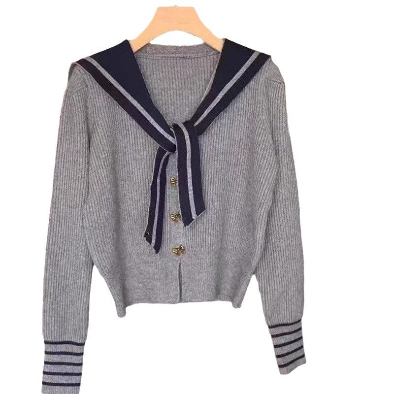 Damen Strickjacke mit maritimem Kragen und Knopfdetails Drune