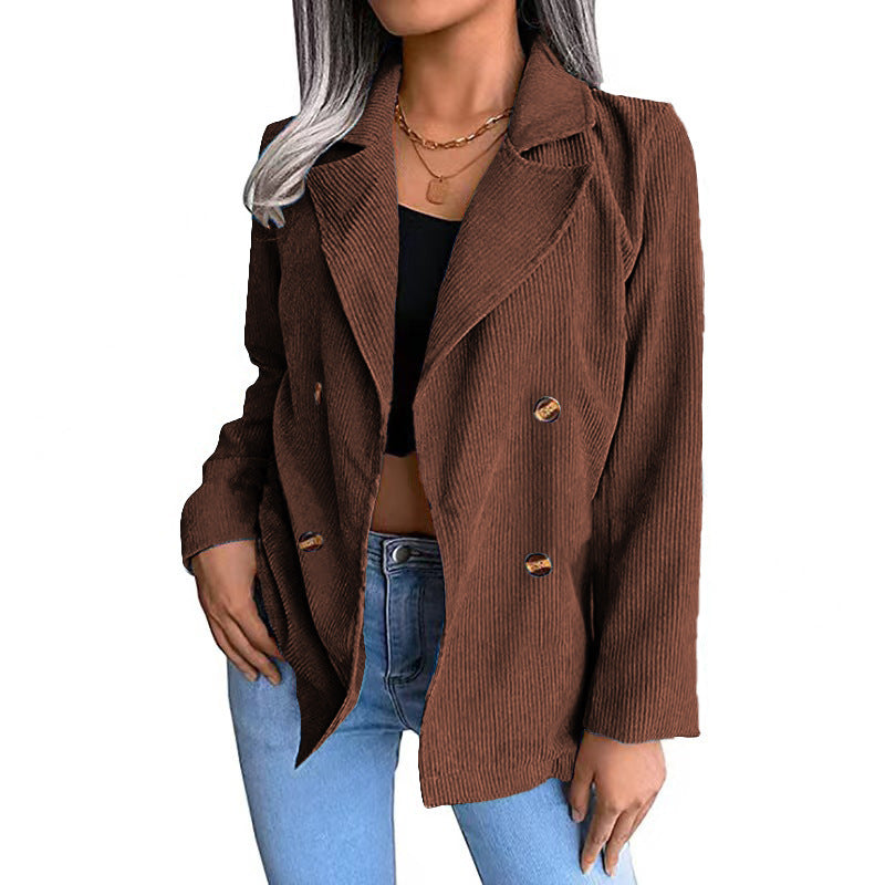Damen modische Cordjacke mit doppelter Knopfleiste Drune