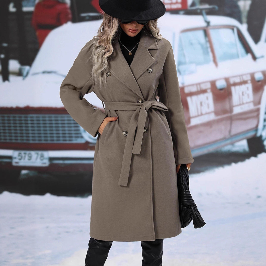 Damen eleganter Oversized-Mantel mit doppelter Knopfleiste und schickem Gürtel Drune