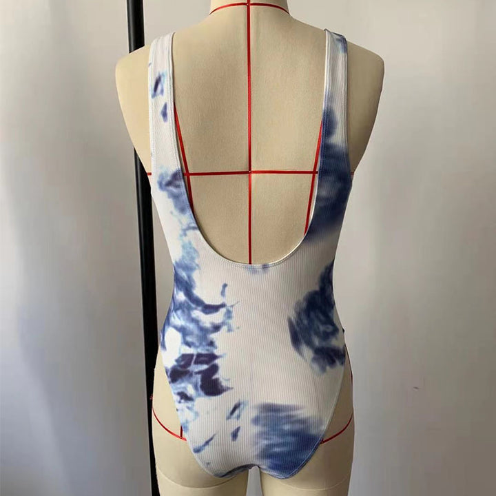Damen Hochgeschnittener Badeanzug mit trendigem Tie-Dye-Design Drune