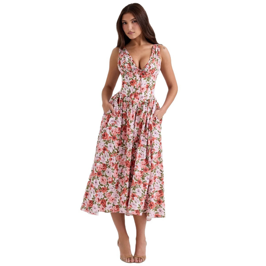 Damen Maxikleid mit floralem Design und praktischen Taschen Drune