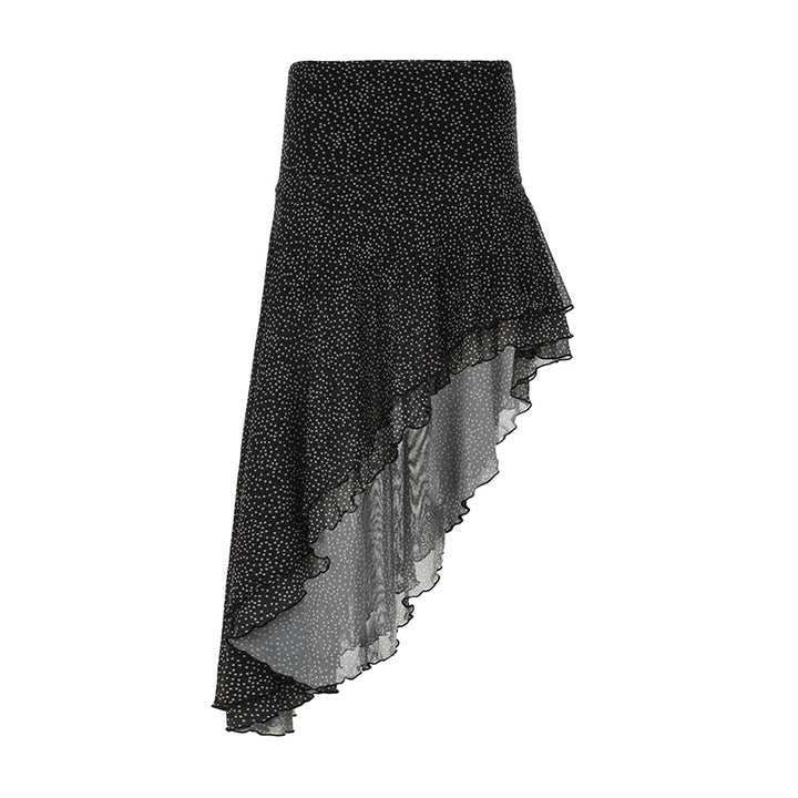 Damen asymmetrischer Volantrock mit zarten Rüschendetails Drune