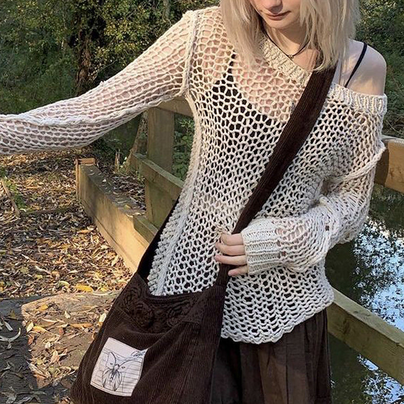 Damen Strickoberteil mit einzigartigem Netzdesign und weitem Schnitt Drune