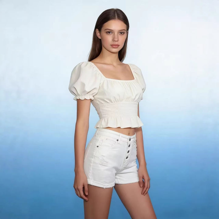 Damen cropped Denim-Jacke mit zwei Taschen Drune