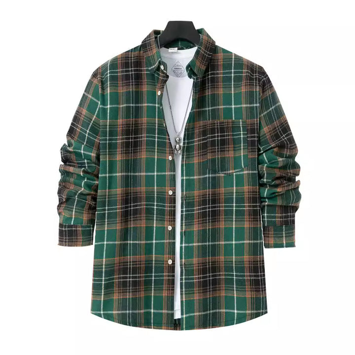 Herren gemustertes Flanellhemd mit praktischer Brusttasche und button-down Kragen Drune