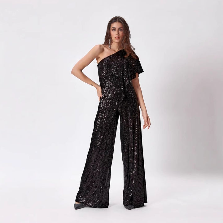 Damen Einseitiger Pailletten Jumpsuit mit weiter Hose Drune