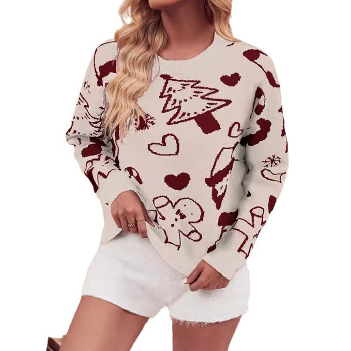 Damen Weihnachts-Pullover mit festlichen Motiven und Rundhalsausschnitt Drune