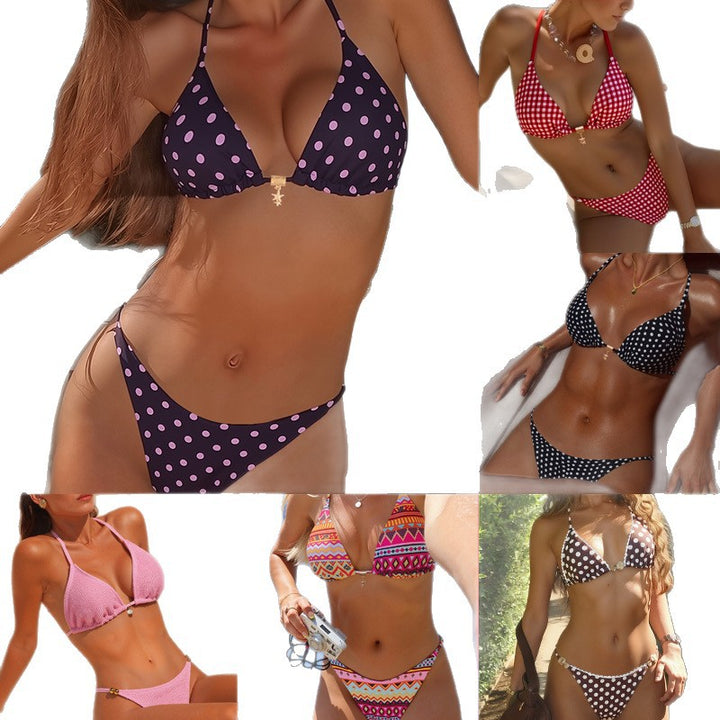Damen Triangel-Bikini mit modischem Punktedesign und goldener Verschlussdetails Drune