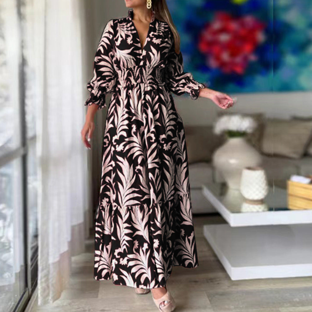 Damen Maxikleid mit voluminösen Ärmeln und floralem Druck Drune