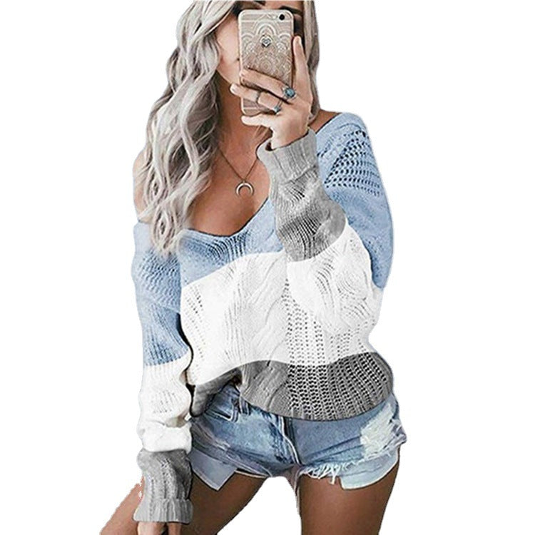 Damen luftiger Strickpullover mit tiefem V-Ausschnitt und modischem Häkelmuster Drune