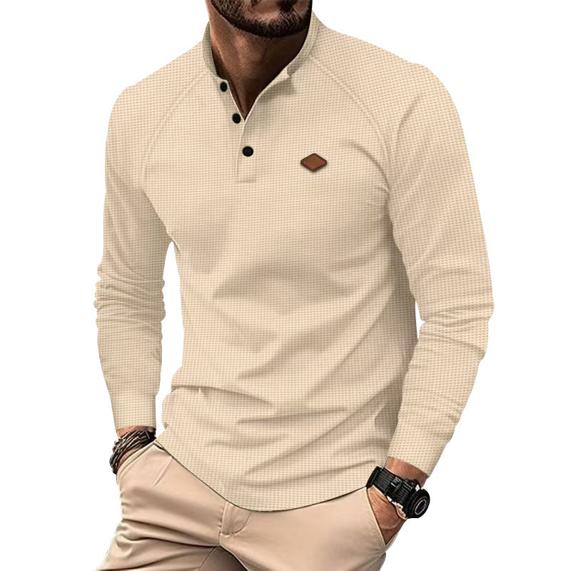 Herren Langarm-Henley-Shirt mit strukturierter Oberfläche und modischen Knopfdetails Drune